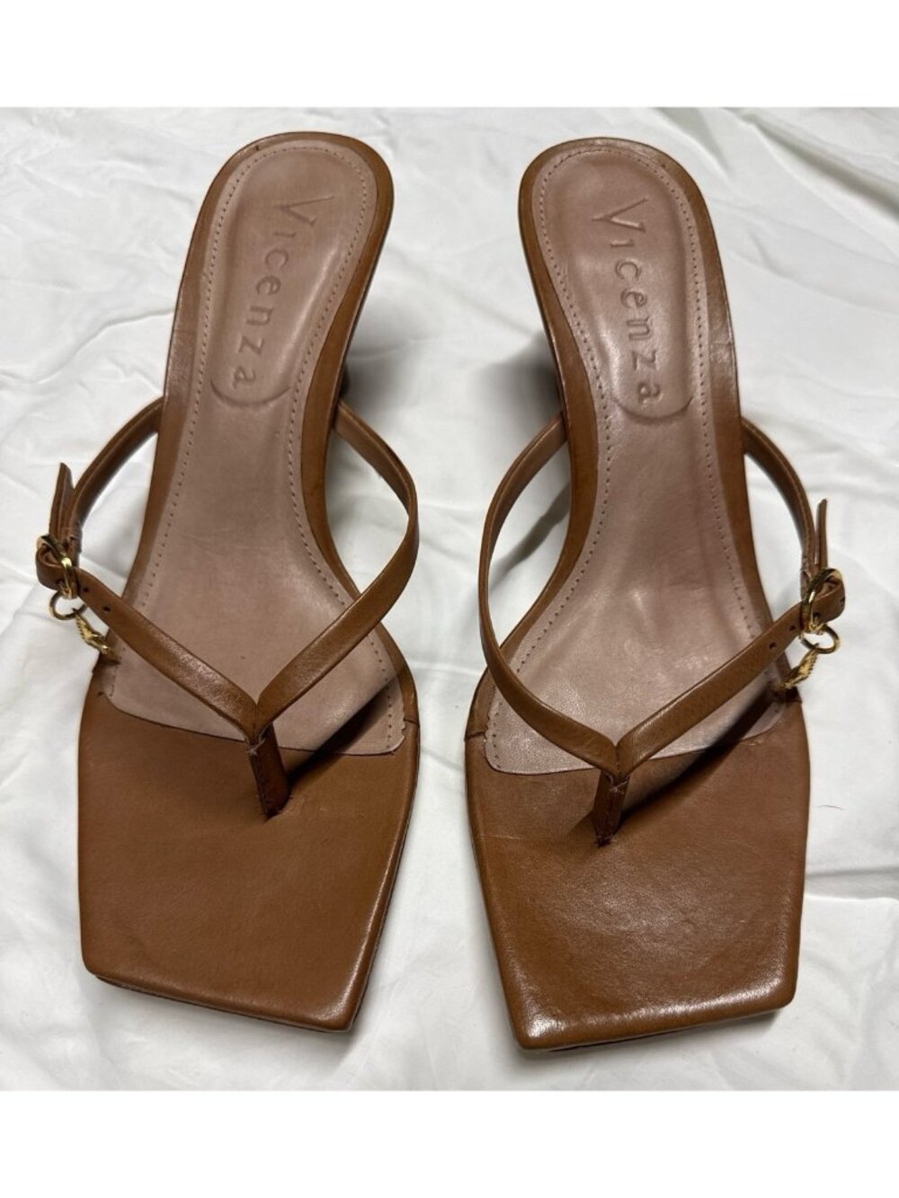 Vicenza Women's Brown Square Toe Thong Heeled Sandals